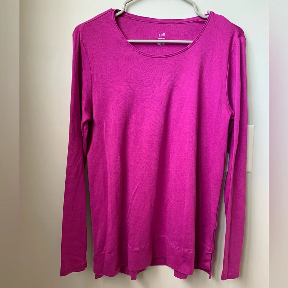 JJILL Women’s Magenta Purple Pink Long Sleeve Rounded Neck Pima Cotton T-shirt